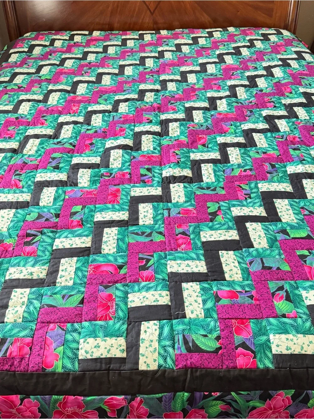 Handmade Cotton Quilt 70x96 Floral Patchwork  Queen Vintage